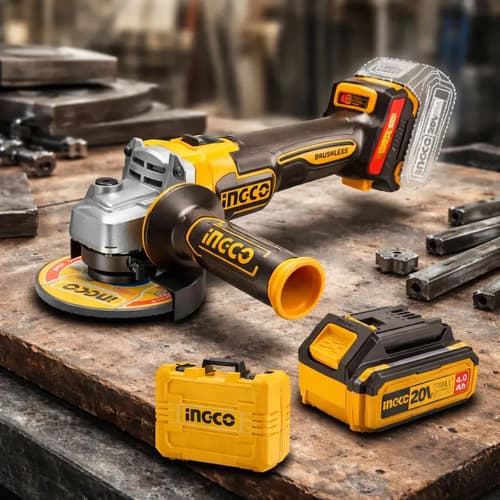 Amoladora Ingco + 2 Baterías 4ah + Cargador Y 10 Discos Color Naranja Claro Frecuencia 50hz-60hz