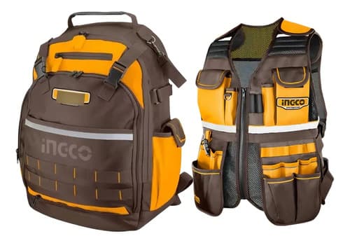 Bolso De Herramientas Ingco Htvt09028 + Hbp01028 Con Capacidad De 8kg Marrón