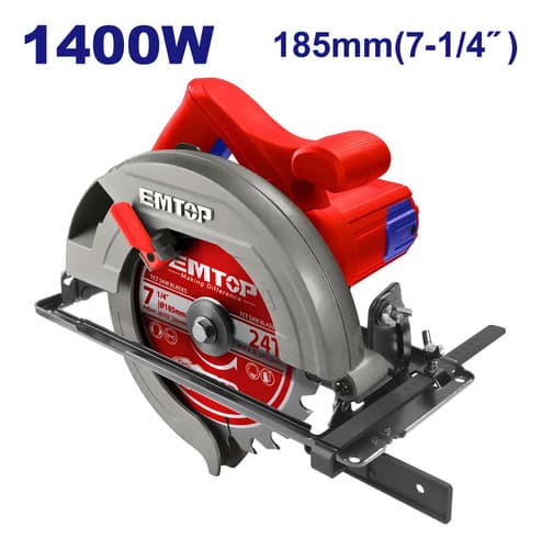 Sierra Circular Emtop 1400w 185mm 7 1/4 4800 Rpm Corte Ajustable Azul/rojo 50 Hz