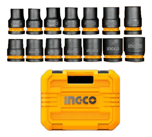Kit Juego Tubos Impacto Encastre 1/2 Media X 14pzas Ingco Color Negro