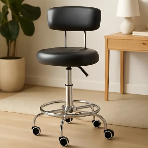 Asiento Para Cajera Negro - Taburete Silla Cajero Banco Blanco