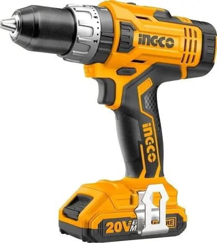 Taladro Percutor Atornillador Inalámbrico Ingco 20v Con 2 Baterías De 2ah Y Maletín Amarillo 50/60hz