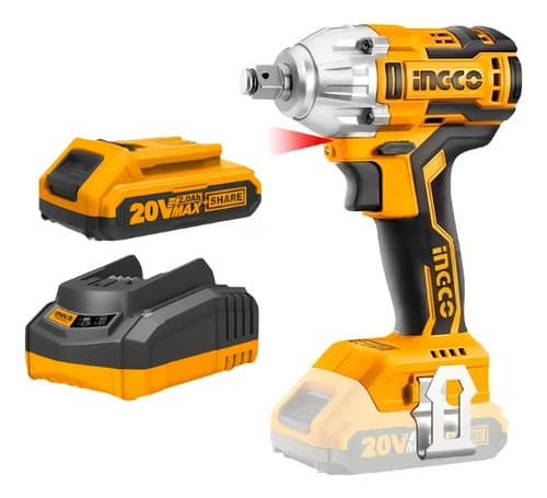 Llave De Impacto A Batería Ingco 20v De 1/2 Con Cargador Y Batería Amarillo