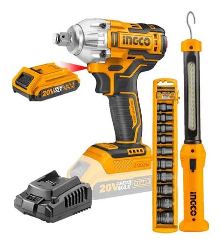 Llave De Impacto 20v + Linterna Recargable + Dados Impacto Naranja 50/60hz Luz De Trabajo Integrada