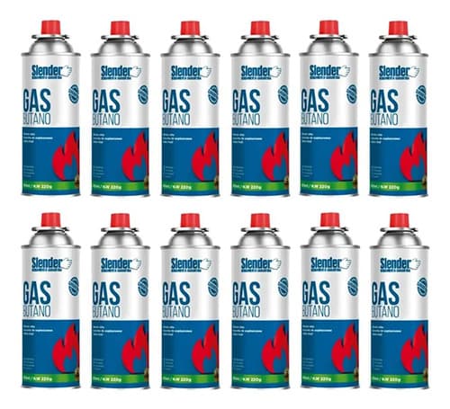 Pack 12 Latas Gas Butano 450ml Aerosol Slender Soplete Camping Cocina