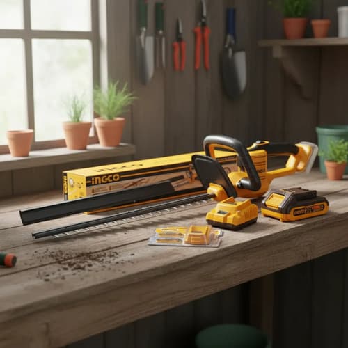 Kit Corta Cerco Chtli + 2 Baterias + Cargador 20v P20s Ingco Naranja Claro