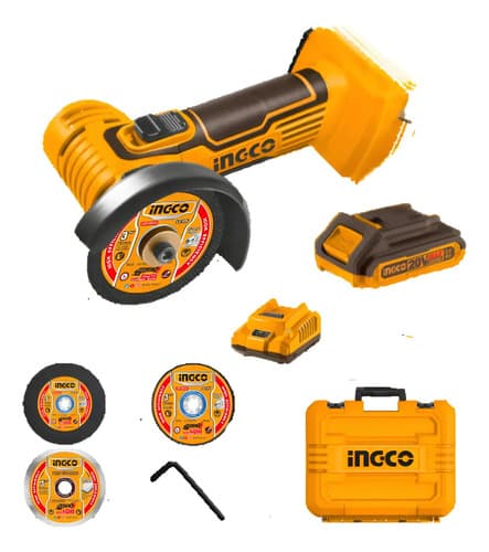 Mini Amoladora +discos + Bateria +carg Ingco Cagli76012 Color Amarillo Frecuencia 60