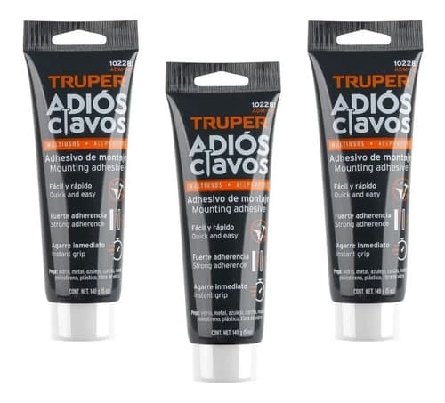 Kit De 3 Pegamentos Adios Clavos Multiusos Tubo 140 Gr Blanco