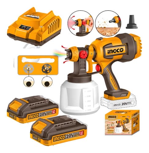 Pistola De Pintura Pintar 2 Baterías Y Carg 20v Ingco Csgli2 Naranja Claro