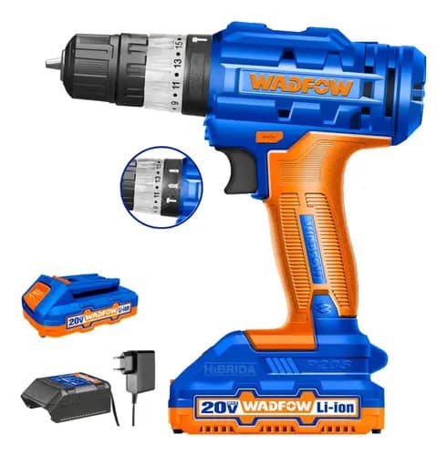 Taladro Atornillador Wadfow C/percutor + 2 Baterías 10mm Color Azul Azul Y Naranja