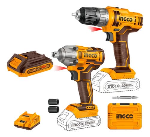 Kit Taladro + Llave De Impacto A Bateria Ingco Cosli230702