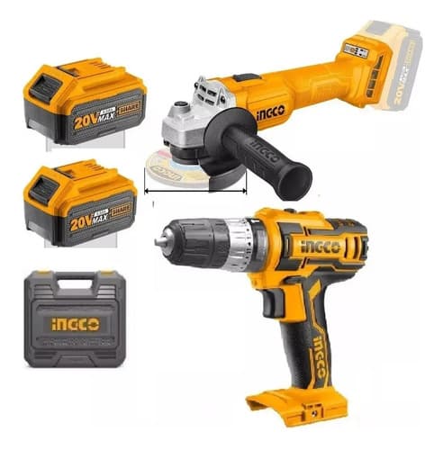 Kit Amoladora Ingco 20v + Taladro 20v. 2 Bat 4.0ah. Hnt