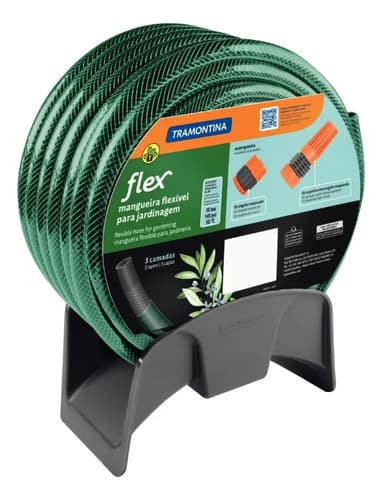 Manguera Jardín Flex 15m Acoples Con Boquilla Y Soporte Verde