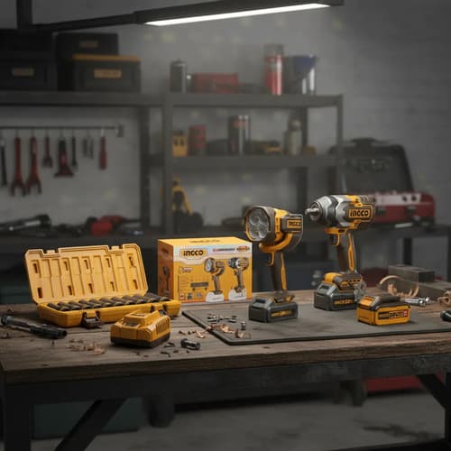Kit Llave Impacto P20s 20v C/linterna Y Kit Dados Ingco Naranja