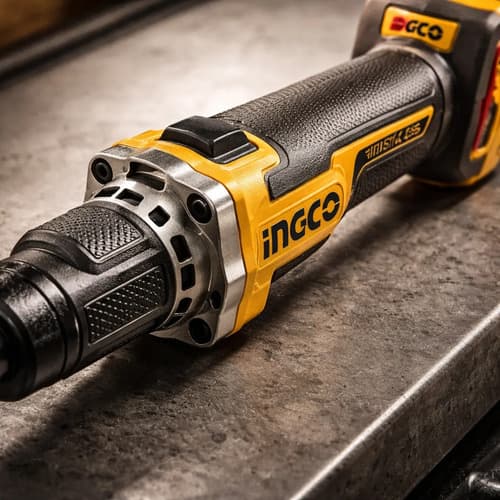 Amoladora Recta 20v 6mm + 2 Bat 4.0ah + Valija Ingco Naranja Claro 20