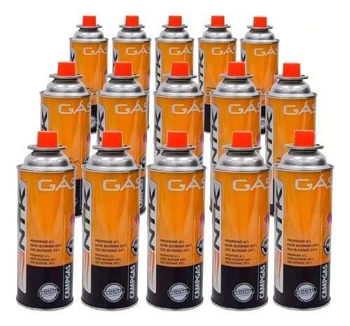 Pack De 15 Latas De Gas Recarga Campgas Ntk De 227g Para Estufa Naranja Claro