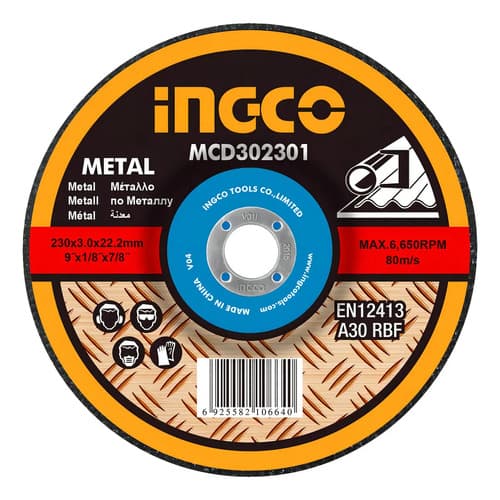 Disco Abrasivo Corte Metal 9 X 3mm Centro Deprimido Ingco M Amarillo