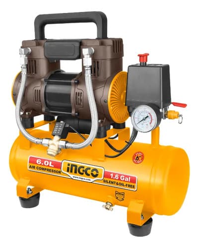 Compresor 6l 1.5hp Libre D Aceite Bajo Ruido Ingco Acs111062 Amarillo 50hz/60hz Monofásica