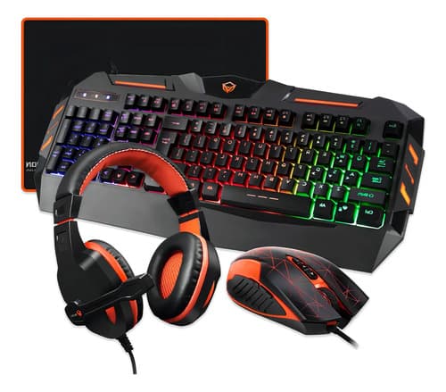 Kit Gamer 4 En 1 Mt-c500: Teclado Retroiluminado, Mouse Óptico, Everest, Mousepad Antideslizante Y Headset Con... Negro/rojo