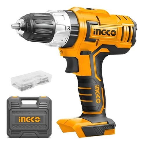 Taladro Percutor Ingco De 20v, 13mm, 2 Bat Y Cargador, Hnt Amarillo Naranja 20v