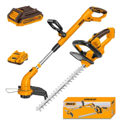 Combo De Bordeadora A Bateria 20v P20s + Cortacerco A Bateria 20v P20s En Caja C/2 Bat - Cosli240585 Ingco Amarillo