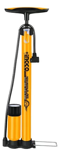 Inflador De Pie Manual Ingco 160 Psi Con Manómetro 500mm Amarillo