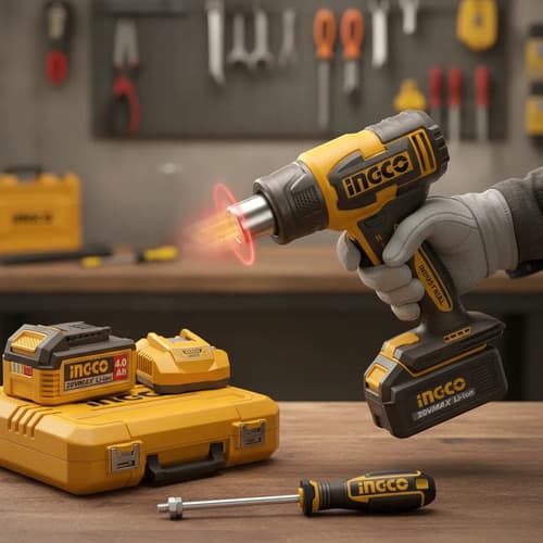 Pistola De Calor 20v 580°c Con 2 Bat 4.0ah Accesorios Ingco Naranja Claro