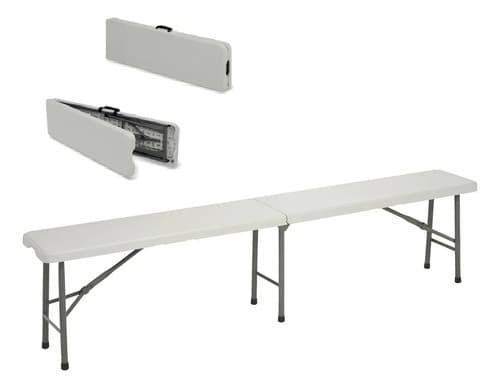 Banco De Jardin Plegable 183 Cm Tipo Valija Metal Y Pvc Blanco Liso