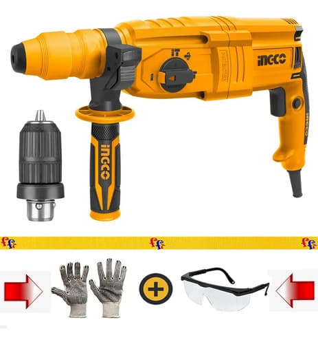 Kit Rotomartillo C/mandril Adaptador Ingco Rgh9028-2 + Guant Amarillo/negro 50 Hz/60 Hz