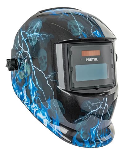Careta Electrónica Soldador Pretul True Color Variable 9-13 Color Negro/azul Llamas