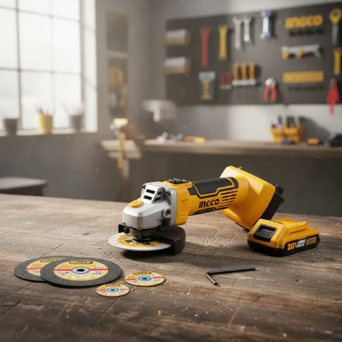 Mini Amoladora Ingco Multifuncion 20v 3 Pulgadas Con Discos Amarillo 50hz