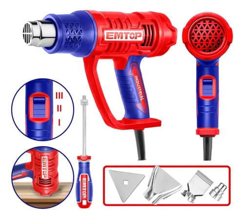 Pistola De Calor 2000w Con Accesorios Emtop Color Rojo