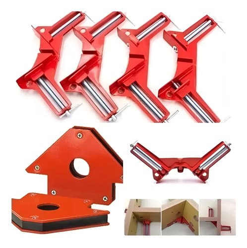 2 Escuadras Angulos Imantados Para Soldar + 4 Prensas Rojo