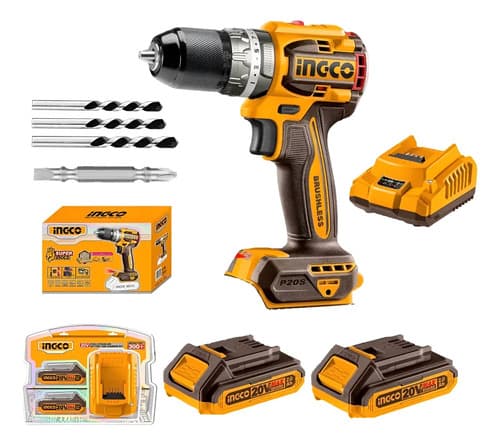 Taladro Percutor 20v 13mm Bl + 2 Baterias + Cargador Ingco Naranja Claro 50hz/60hz