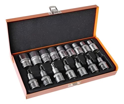 Juego De Dados Torx Macho Y Hembra Tubo 16 Piezas Plateado