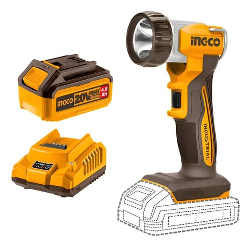Linterna De Trabajo Ingco 20v Led 8w 450 Lumenes + Bat 4 Ah Blanco Naranja Claro