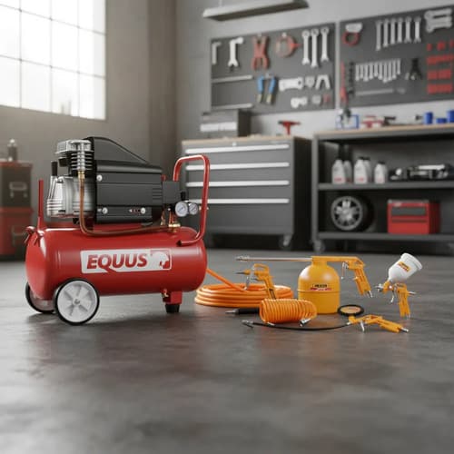 Compresor De Aire Ingco 50 Litros + 15 Mts Manguera + Kit Naranja Claro 220v Monofásica