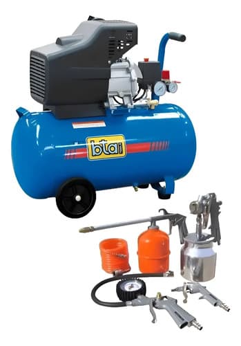 Combo Compresor 50 Litros Motor 2 Hp Bta + Kit 5 Piezas Rojo 50 Monofásica