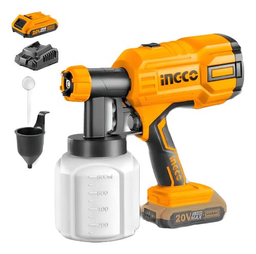 Pistola Pintar Ingco Inalambrica 20v 800 Ml C/bateria Y Carg Amarillo