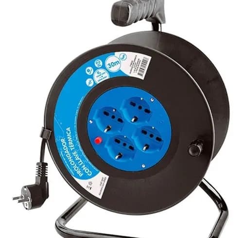 Alargue Electraline 30m Enrollador 4 Schuko 16a Protección Sobrecarga