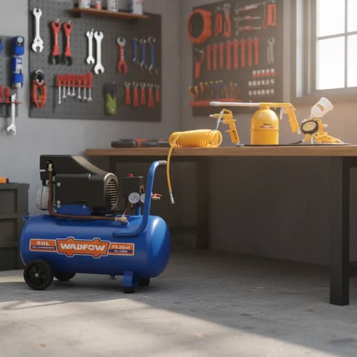 Compresor De Aire 50 Litros 2.5hp + Kit Ingco 5 Piezas Azul Monofásica