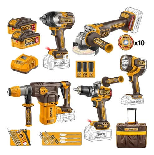 Kit Combo Ingco Taladro + Llave Imp + Esmeril + Rotomartillo